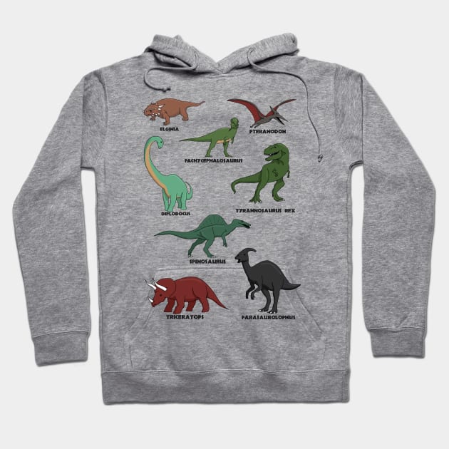 Dinosaur sheet with multiple cartoon drawings and labels Hoodie by Kyttsy Krafts